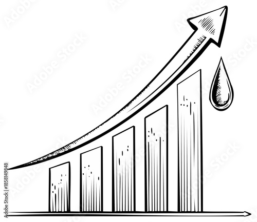 Hand-drawn graph showing upward trend with oil drop symbol indicating rising oil prices