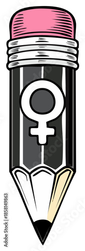 Illustration of a pencil with a female gender symbol on it