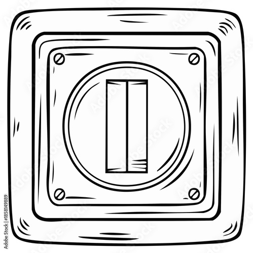Simple Line Drawing of a Vintage Light Switch in a Square Panel