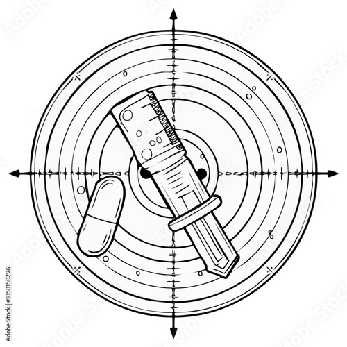 Medical Illustration: Syringe and Capsule Centered on a Target