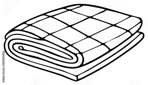 Folded blanket or quilt with geometric pattern, black and white line art