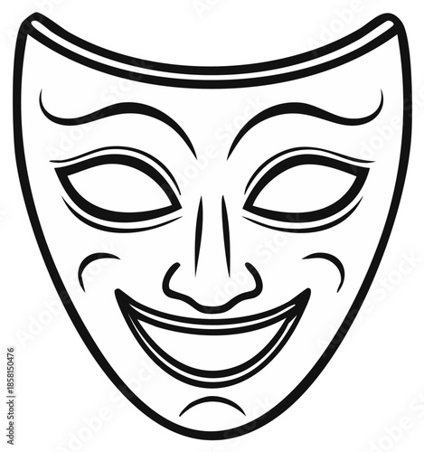 Smiling Theater Mask: Line Drawing, Performing Arts, Entertainment