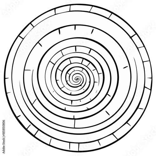 Abstract Spiral Vortex Illusion with Radial Markings and Circular Layers