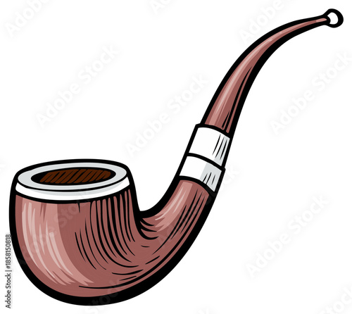 Classic wooden smoking pipe with a curved stem and decorative bands