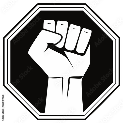 Raised fist inside octagon symbol vector design for social justice protest strength power resistance unity solidarity