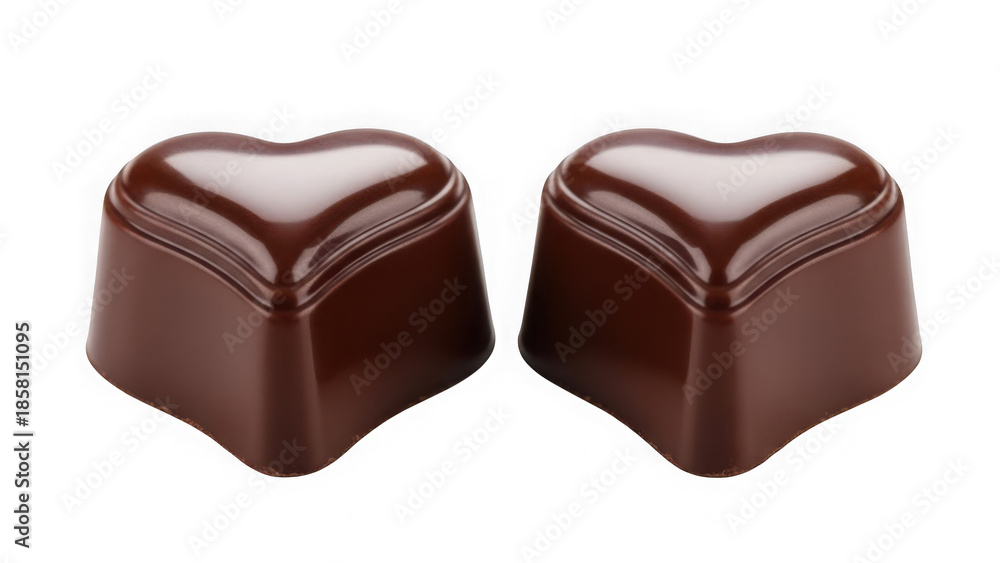 Obraz premium Gourmet heart shaped dark and milk chocolate candies isolated on white background make a delicious sweet snack or tasty gift of sugar-filled cocoa confection for someone you love on a Transparent Bac