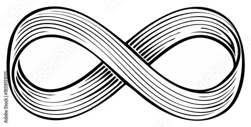 Infinity Symbol Illustration: Hand-Drawn Mobius Strip, Linear Design, Conceptual Graphic Element for Endlessness and Limitless Possibilities