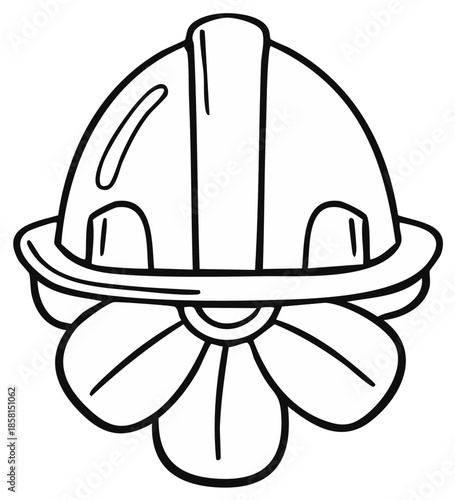 Construction helmet illustration with a flower shaped design, engineering concepts