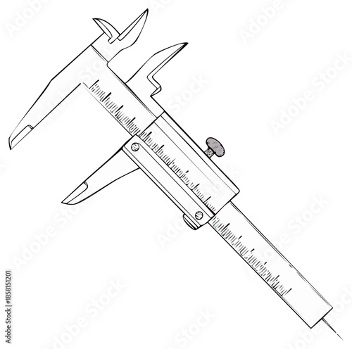Caliper Sketch Close Up Measurement Tool Blueprint Precision Instrument Technical Drawing