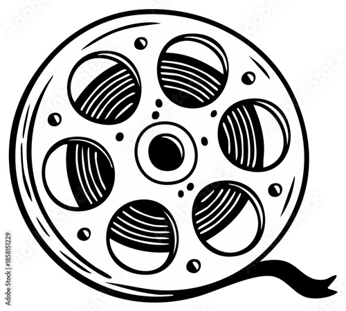 Retro film reel illustration, classic cinema concept, vintage movie industry design
