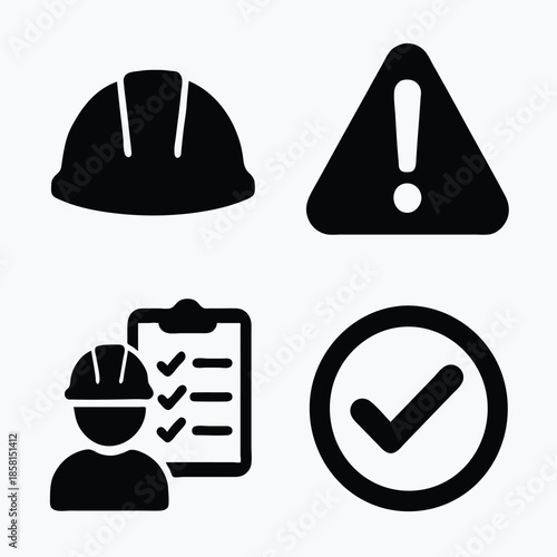  Workplace Safety Icons Set Helmet Warning Compliance Flat Vector isolated on white background