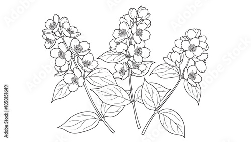 Beautiful detailed jasmine flower branches illustration isolated