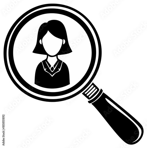 Magnifying glass focused on a silhouetted professional person symbolizing search and analysis
