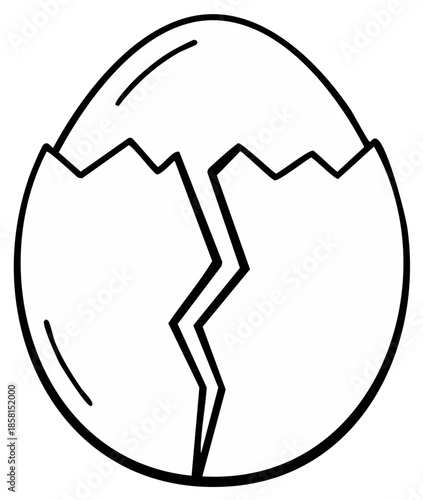 Broken Eggshell Outline Graphic Illustration Featuring a Cracked Shell for Easter or Spring Themes