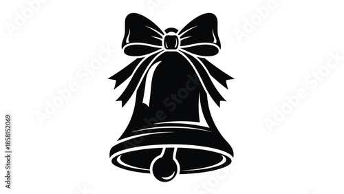 Christmas Bell Silhouette Icon with Ribbon Bow Isolated on White Background