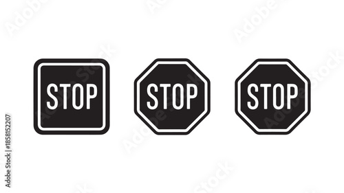 Stop signs in different shapes for traffic and road safety, vector icons