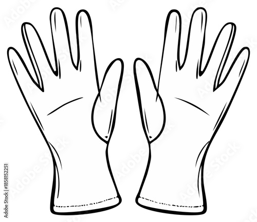 Outline illustration of protective gloves used for cleaning or medical examination