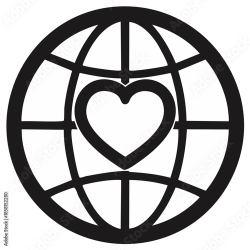 Globe with Heart Illustration, International Charity Symbol for Global Care