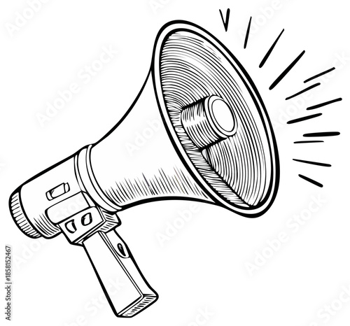 Hand Drawn Megaphone Loudspeaker Announcement Communication Illustration Vector Artwork