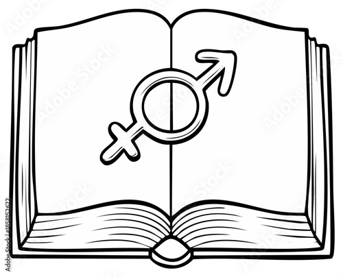 Opened Book with Gender Symbols on Pages, Symbolizing Gender Studies or Education