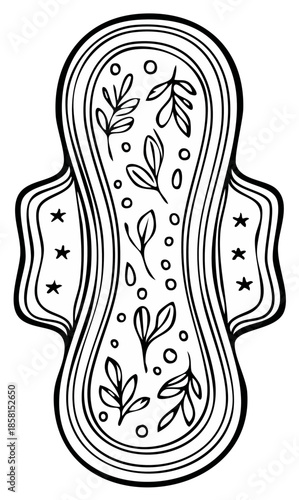 Feminine Hygiene Pad with Plant Decoration Doodle Illustration Style for Coloring Book