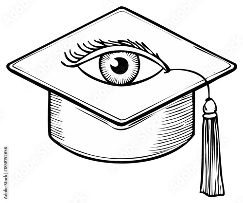 Graduation Cap with an Eye Illustration for Foresight and Vision in Education