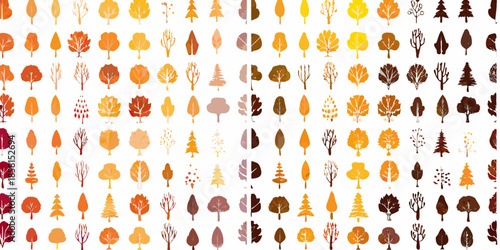 An autumnal arrangement of diverse leaf shapes and warm color gradients