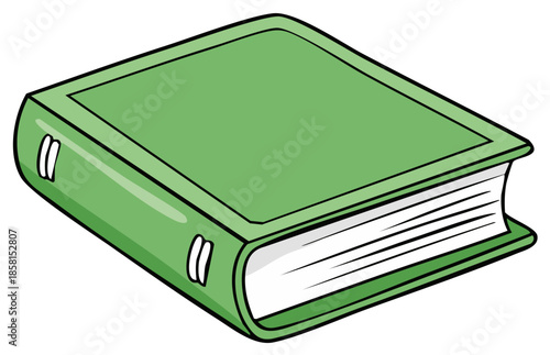 Closed green book illustration with hardcover binding and white ribbons for bookmarking, academic or school use