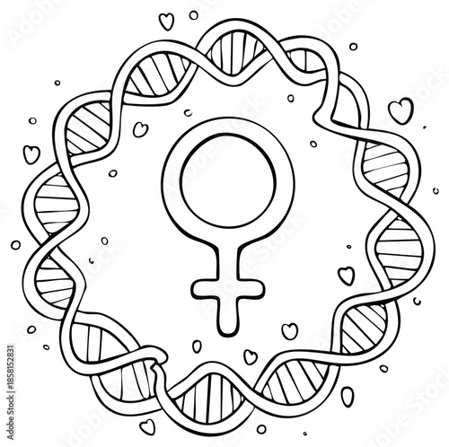 Female Gender Symbol DNA Helix Genetic Structure Science Concept Line Art