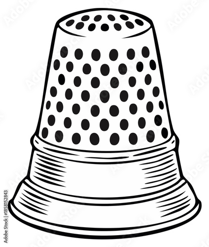 Black and white illustration of a sewing thimble