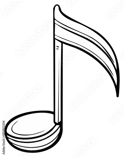 Musical eighth note symbol with a black outline and white fill on a plain background