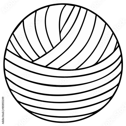 Line Art Yarn Ball Illustration Graphic Design Knitting Crocheting Fiber Craft Black and White