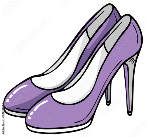 Elegant Purple High Heel Shoes with White Interior and Silver Accent