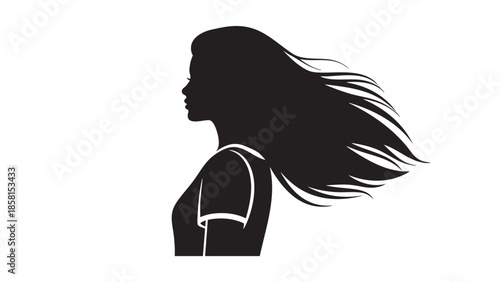 Elegant female silhouette with flowing hair isolated design