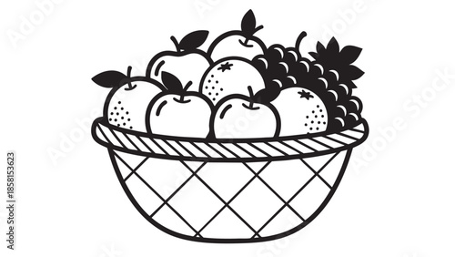 Handdrawn basket filled with fresh fruits illustration