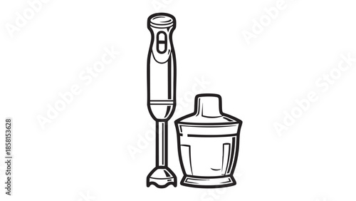 Hand blender and mixing cup isolated illustration