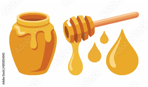 Flat honey vector illustration set isolated on white background for organic food designs