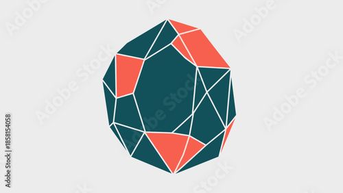 Abstract Geometric Shape with Teal and Coral Facets.