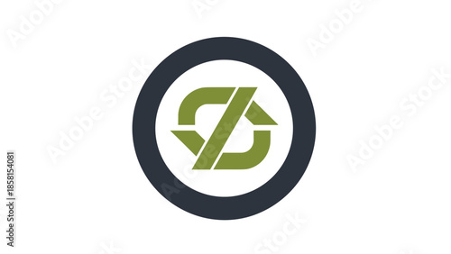 Abstract Green Intertwined Shape Inside a Dark Gray Circle Logo.
