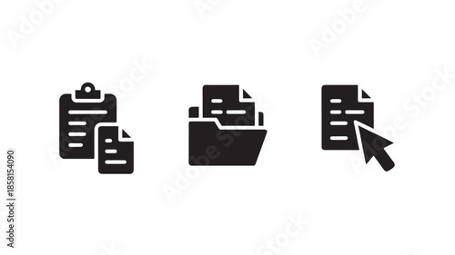 Document and file management icons for business and organization, flat vector symbols