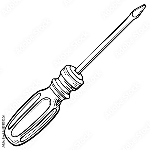 Hand Drawn Flathead Screwdriver Illustration - Black and White Tool for Repair and Construction