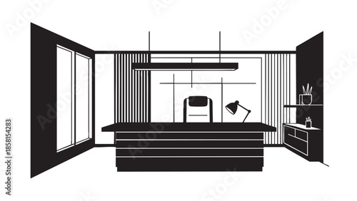 Modern minimalist office workspace with desk and chair in clean design