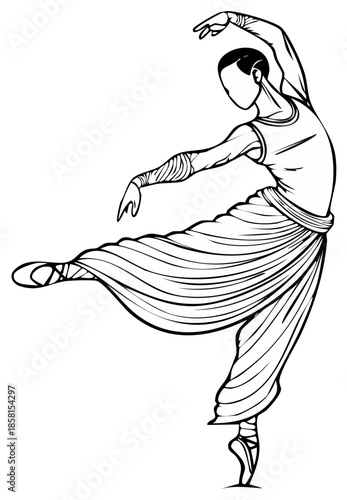 Silhouette illustration of a male ballet dancer in elegant arabesque pose