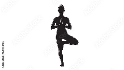 Silhouetteofapersondoingyogatreeposeisolatedontransparentbackground