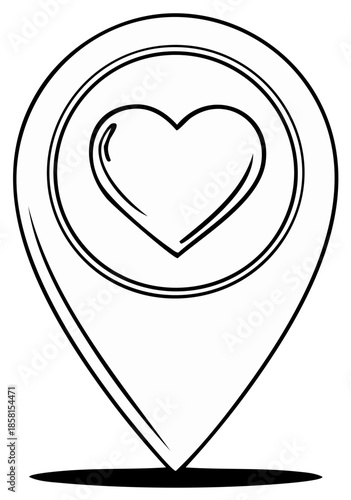 Simple Outline Heart Icon on a Map Pin Location Marker Symbol