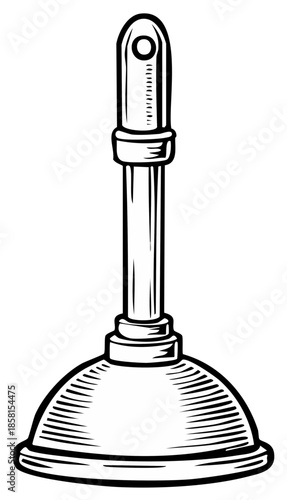 Illustration of rubber plunger for unclogging drains with handle plumbing tool and household repairs, fixing drain pipe line