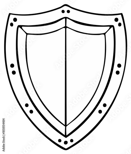 Black and white illustration of a heraldic shield with simple dotted border
