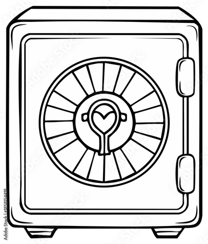 Safe deposit box outline with circular dial illustration for financial security and asset protection
