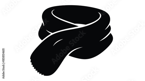 Black Winter Scarf Icon Silhouette Isolated on White Background for Fashion Design