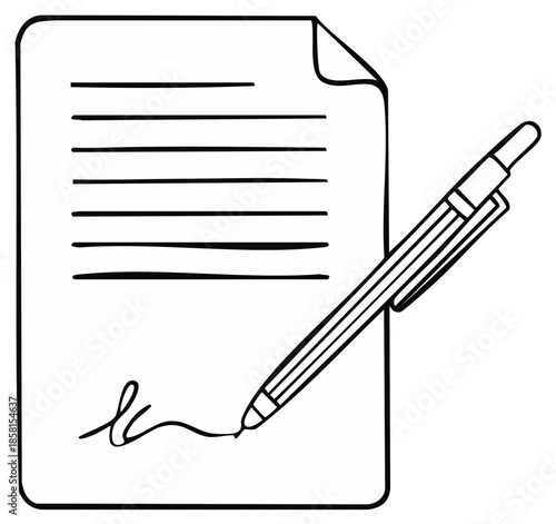 Document Signature Line Art Contract Agreement Legal Paperwork Pen Writing